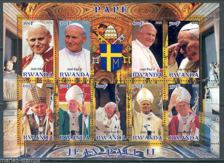 RWANDA 2012 POPE JOHN PAUL II SHEET OF NINE MINT NH