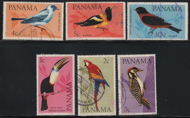 Panama #462-62C, C337-38 ~ Cplt Set 6 ~ Song Birds ~ Mostly Used, MX (1965)