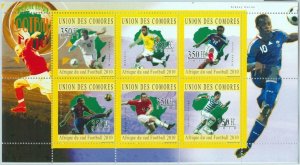 A0383 - COMORES, ERROR, MISPERF, Miniature sheet: 2010, Football, Soccer, Africa