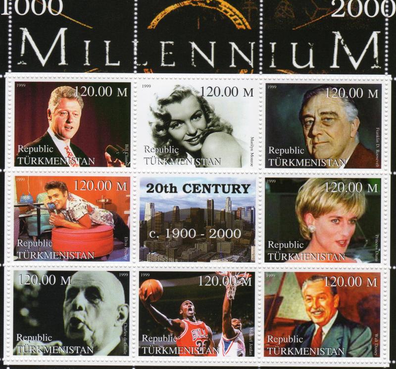 Turkmenistan 1999 Elvis/Marilyn/Michael Jordan/Clinton   Shlt (9) Perforated