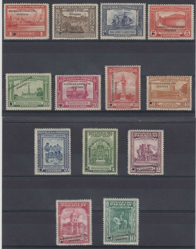 PARAGUAY 1944-45 Sc C134-C146 FULL SET OF PERF PROOFS + “SPECIMEN” MNH F,VF RARE