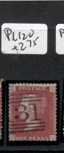 GREAT BRITAIN QV 1D RED PERF SC 33  SG 43 PLATE 120 #131  CANCEL VFU  PPP0612H