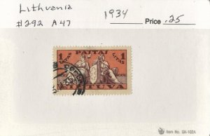 LITHUANIA #292, USED ON 102 CARD - 1934 - LITH069