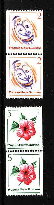 Papua New Guinea-Sc#534-5-unused NH set-Masks-Flowers-coil pairs-1981-