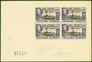 South Georgia 1947 1d SGA2 Block of 4 on Registered Local Cover Fine & Attrac...