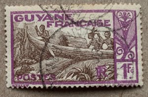 French Guiana 1929 1fr Shooting Rapids in canoe. SEE NOTE. Scott 133, CV $0.70