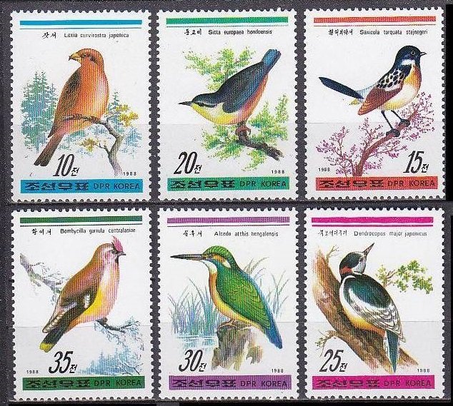 1988 North Korea  2932-2937 Birds 10,00 €