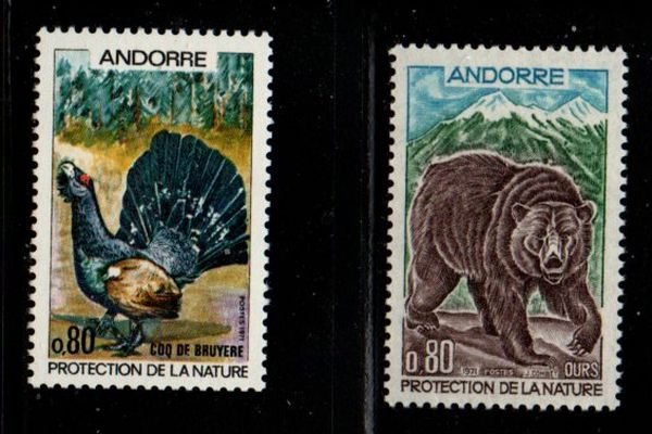 Andorra (Fr) Sc 203-4 1971 Nature Protection Bird & Bear stamp set mint NH