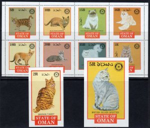 OMAN 1984 ROTARY CLUB INTERNATIONAL-DOMESTIC CATS Sheetlet (8) + 2 S/S MNH