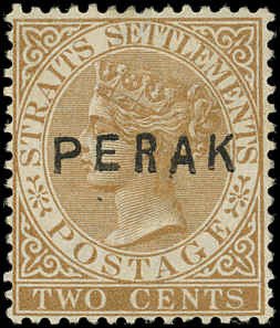 PERAK (MALAYA) Scott 3 F-VF MINT No Gum - 1880 2c Queen Victoria-Sound