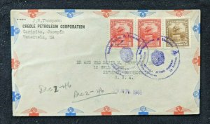 1947 Creole Petroleum Corporation Venezuela Airmail Cover to Seymour CT USA 