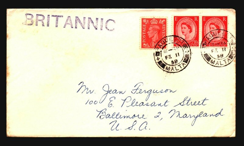 Malta 1958 Britannic Paquebot Cover / UK Postage - Z16635