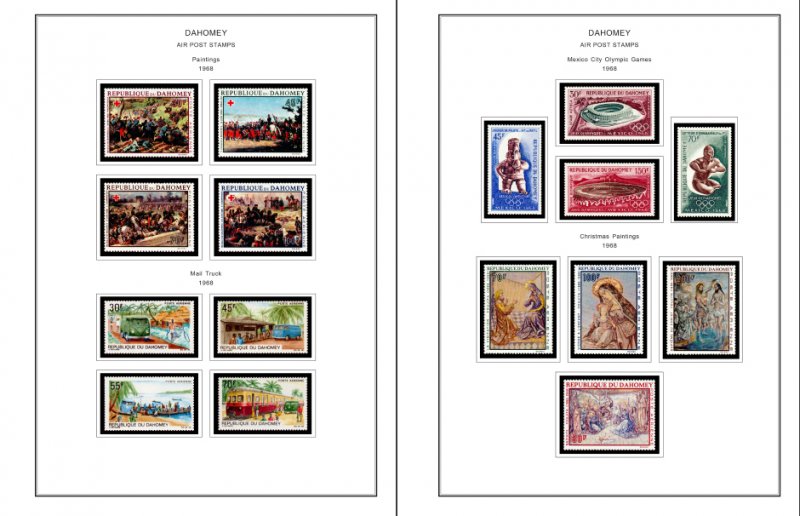 COLOR PRINTED DAHOMEY 1899-1975 STAMP ALBUM PAGES (98 illustrated pages)