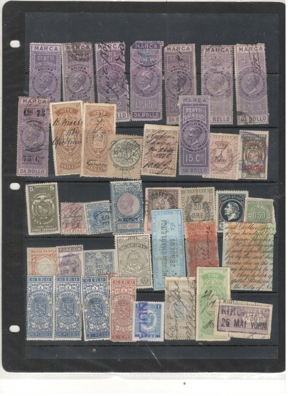 WORLDWIDE REVENUE STAMP COLLECTION ON STOCK SHEET,