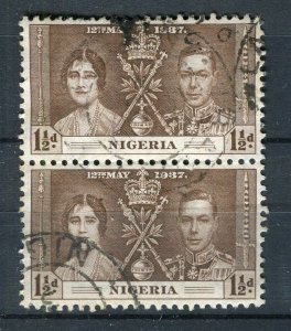 NIGERIA; 1937 early Coronation GVI issue fine used Postmark Pair