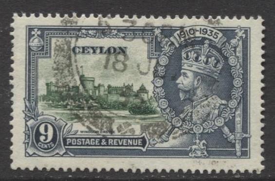 CEYLON -Scott 261- Silver Jubilee- 1935- FU -Single 9c Stamp