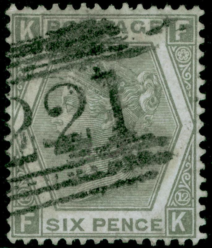 Sg125, SCARCE 6d grey plate 12, good used. Cat £225. SCOTLAND FK