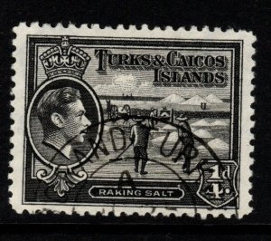 TURKS & CAICOS IS. SG194 1938 ¼d BLACK FINE USED