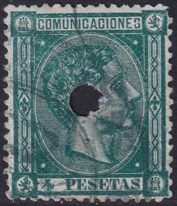 Spain 1875 Sc 220 telegraph punch (taladrado) cancel