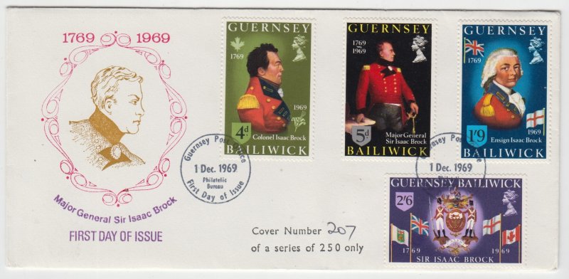 Guernsey 1969 Set 4 Isaac Brock on FDC