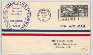 USA Air Mail 1928 LINDBERGH FLIGHT Cover Chicago-Illinois HORSESHOE CAM2 XZ17