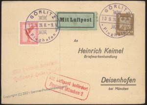 Germany 1926 Weimar Luftpost Early Airmail Cover Goerlitz Diesenhofen 105751
