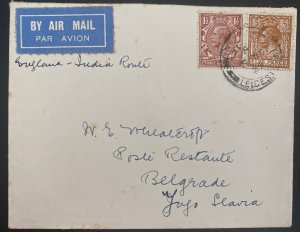 1929 Leicester England First Flight airmail Cover FFC To Belgrade Yugoslavia