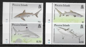 PITCAIRN ISLANDS SG414/7 1992 SHARKS MNH (m)