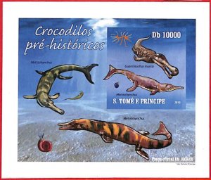 A4472 - SAO TOME & PRINCIPE- ERROR IMPERF Souvenir s: 2010 Prehistoric crocodile