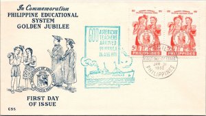 Philippines FDC 1952 - Golden Jubilee Phil Educ Sys - 2x5c Red Stamp - F43254