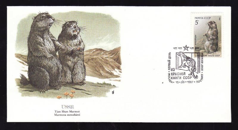 Flora & Fauna of the World #133a-stamp on FDC-Animals-Tian Shan Marmot-USSR-sing