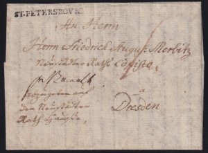 Russia 1786 St. Petersburg Straight-Line Stampless Folded Letter SFL to Dresden