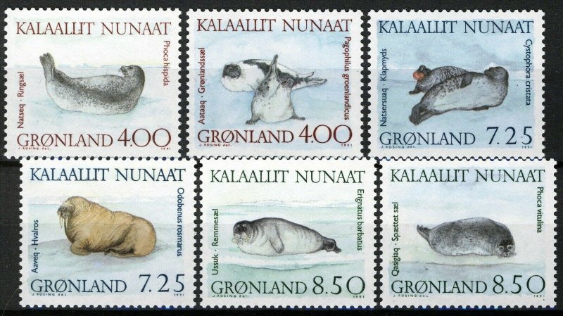 Greenland 1991, Seals set VF MNH, Mi 211-216 cat 13€