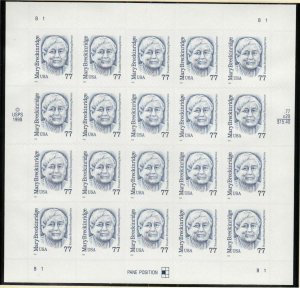 1998 Mary Breckenridge 77c Sc 2942 full mint sheet of 20 plate number B1