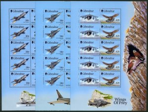 Gibraltar 812a-814a sheets,MNH. Wings of Prey 1999.Raptors,Planes.