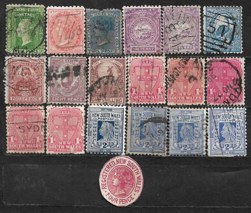 COLLECTION LOT OF 19 NEW SOUTH WALES 1860+ STAMPS CLEARANCE CV + $45