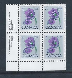 Canada #784 LL PL BL Hepatica 4¢ MNH6