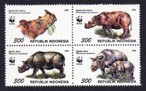 Indonesia WWF Rhinoceros Block of 4 1996 MNH SC#1673 a-d SG#2267-2270