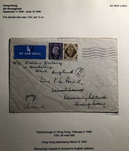 1940 Peterborough England Airmail Cover To Victoria Hong Kong