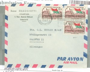 Madagascar/Malagasy Republic  1960 60f airmail rate to Germany