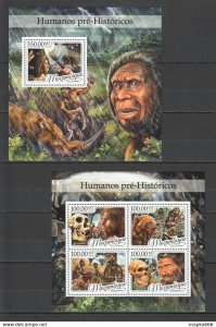 2016 Mozambique Fauna Prehistoric Life Humans 1Kb+1Bl ** St2236