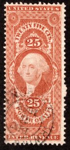 R48d - 25c, red, silk, used, Power of Attorney, USA Revenue Stamp