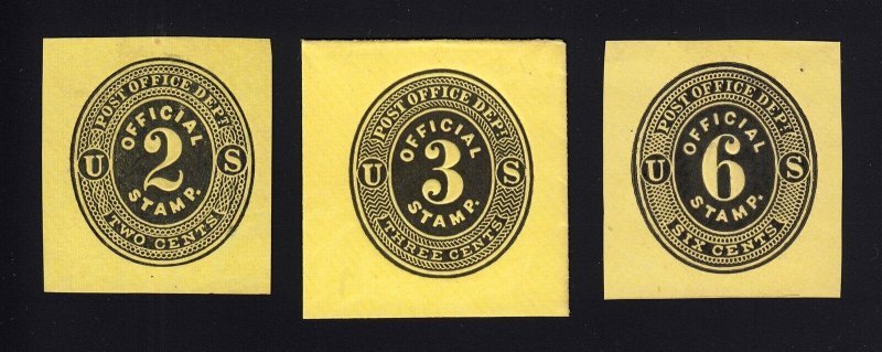 Scott UO1, UO2, & UO4 2c, 3c, &6c OFFICIAL Mint Cut Squares, Cat $62.50