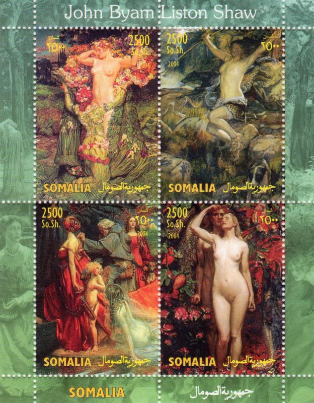 Somalia 2004 John Byam Liston Shaw Nudes Paintings Sheetlet (4) Perforated MNH