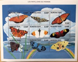 Burkina Faso 1998 - Butterflies - Scott #1109 - Stamp Sheet of 9 - MNH