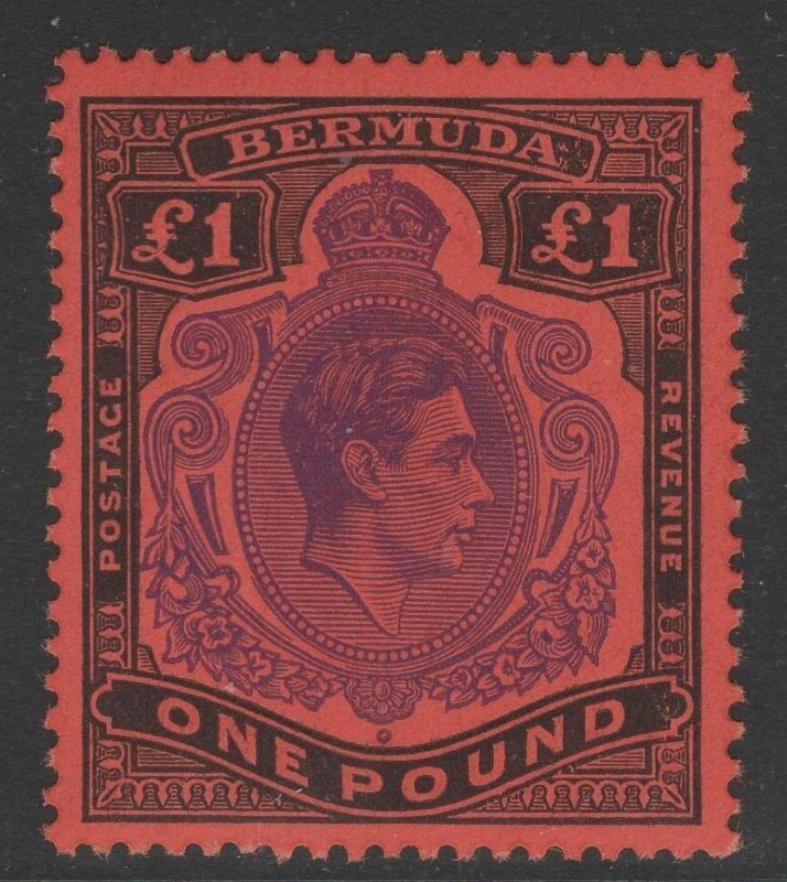 BERMUDA SG121e 1952 £1 BRIGHT VIOLET & BLACK/SCARLET p13 MNH