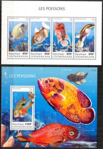 Central African Republic 2018 Marine Life Fishes I sheet + S/S MNH