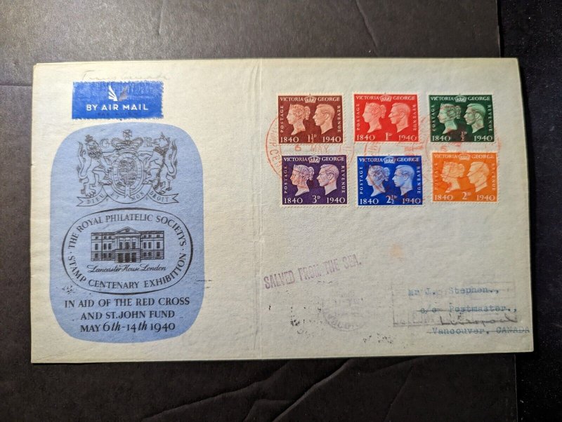 1940 England Maritime Disaster Cover SS Eros to Liverpool via Vancouver Canada