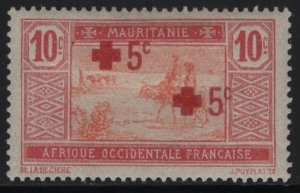 MAURITANIA, B1A, DOUBLE SURCHARGE, HINGE REMANANT, 1915-18, Surcharge in Red