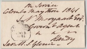 Ceylon 1841 COLOMBO POST FREE Stampless Folded Cover SFL to Kandy